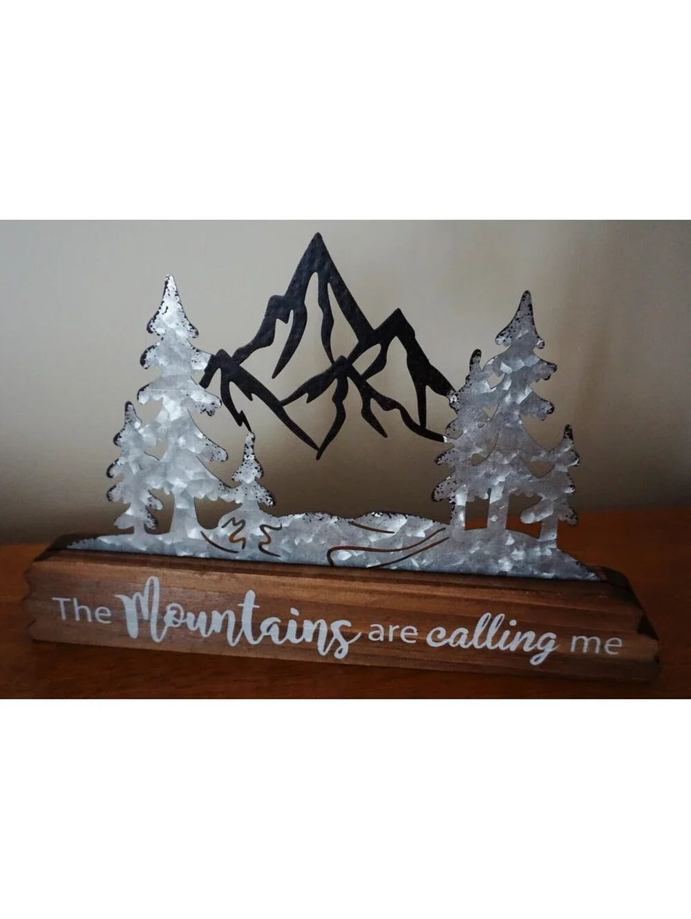 Mountains Calling Metal Sculpture Sign Forest Rustic Lodge Cabin Home Decor New